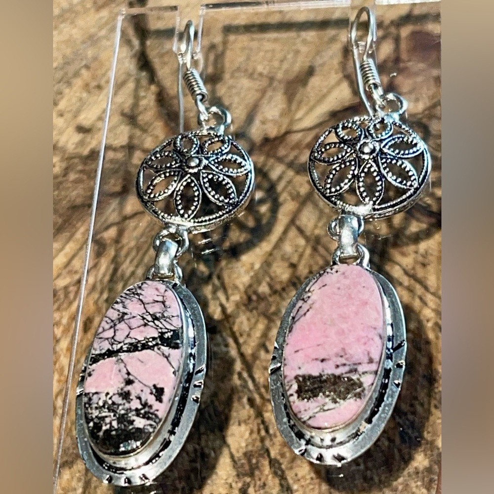 Peach Rhodochrosite Earrings 2 7/8”